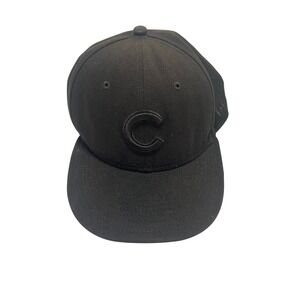 New Era 59FIFTY Chicago Cubs Fitted Hat Black MLB Size 7 1/4 Flat Brim Cap